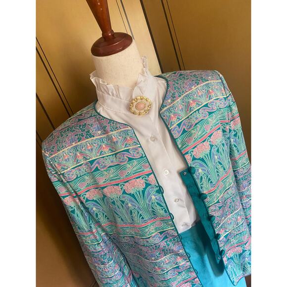 Silk jacket with Art Deco print by Adrianna Papell, size 14 - Picture 5 of 8